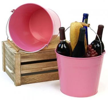 10in. Pink Pail Wooden Handle