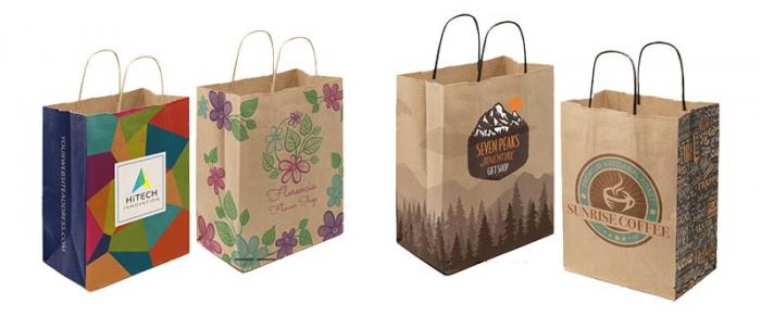 Full Color All Sides Natural Kraft Paper Twist Handle Bags