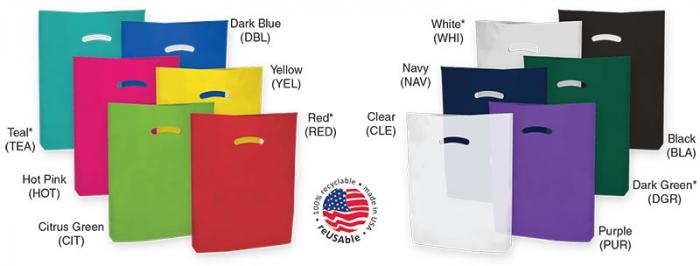 100% Recyclable Low Density Colored Die-Cut Handle Plastic Bags