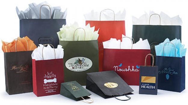 Tinted Colors on Kraft Base Paper Bags w/Twisted Paper Handles, 